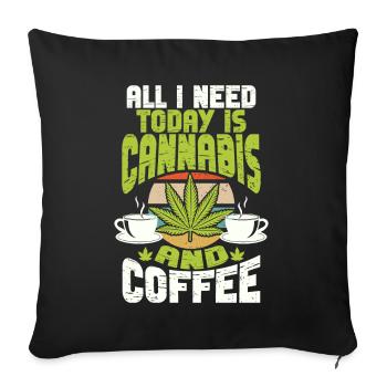 Weed, Café, Cannabis, Stoner, Caféine, Ganja - Coussin et housse de 45 x 45 cm - noir - Devant