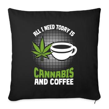 Weed, Café, Cannabis, Stoner, Caféine, Ganja - Coussin et housse de 45 x 45 cm - noir - Devant