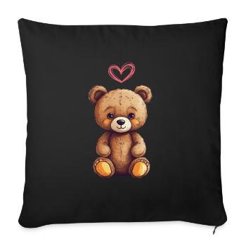 Teddy Bear Cartoon with Heart Teddy Bear Cute - Sofa pillow with filling 45cm x 45cm - black - Front