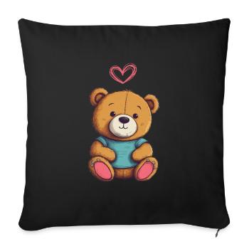 Teddy Bear Cartoon with Heart Teddy Bear Cute - Sofa pillow with filling 45cm x 45cm - black - Front