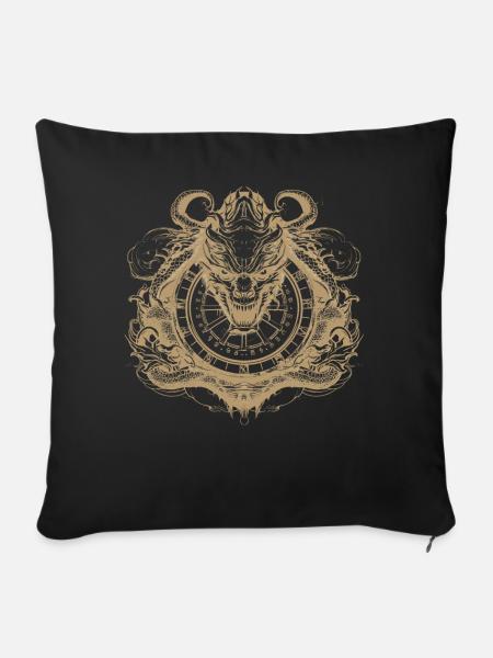 Ancient Compass Dragon Sculptured Navigation - Sofakissen mit Füllung 45 x 45 cm - Schwarz