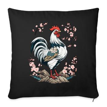 Japanese Rooster Cherry Blossoms Aesthetic Design - Sofa pillow with filling 45cm x 45cm - black - Front