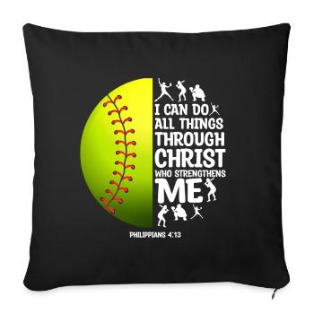 Je peux tout faire grâce à la balle molle du Christ - Coussin et housse de 45 x 45 cm - noir - Devant