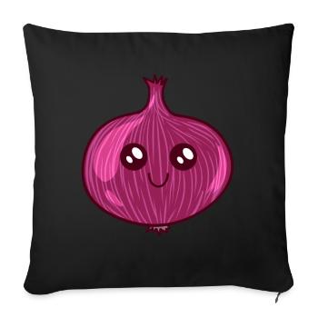 Oignon rouge légumes épices kawai cuisine visage - Coussin et housse de 45 x 45 cm - noir - Devant