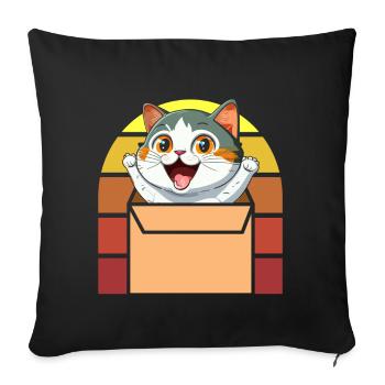 Cat In Box Retro Cute Cat Lover Funny - Sofa pillow with filling 45cm x 45cm - black - Front