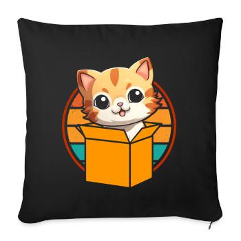 Cat In Box Retro Cute Cat Lover Funny - Sofa pillow with filling 45cm x 45cm - black - Front
