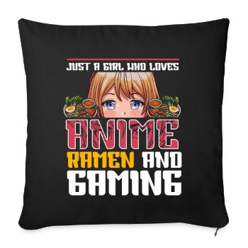 Anime Ramen and Gaming Gamer Anime - Sofa pillow with filling 45cm x 45cm - black - Front