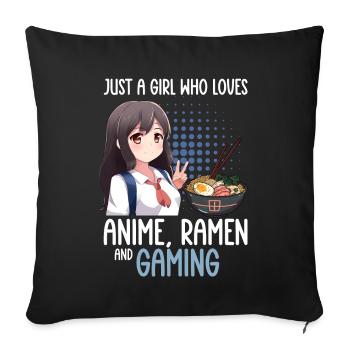 Anime Ramen and Gaming Gamer Anime - Sofa pillow with filling 45cm x 45cm - black - Front