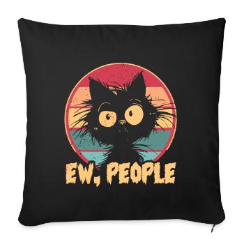 Ew Gens Chat Drôle Vintage Antisocial - Coussin et housse de 45 x 45 cm - noir - Devant