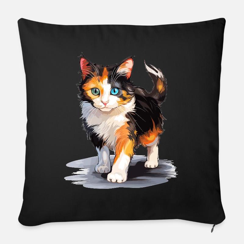 Calico Cat Glückskatze - Sofakissen mit Füllung 45 x 45 cm - Schwarz