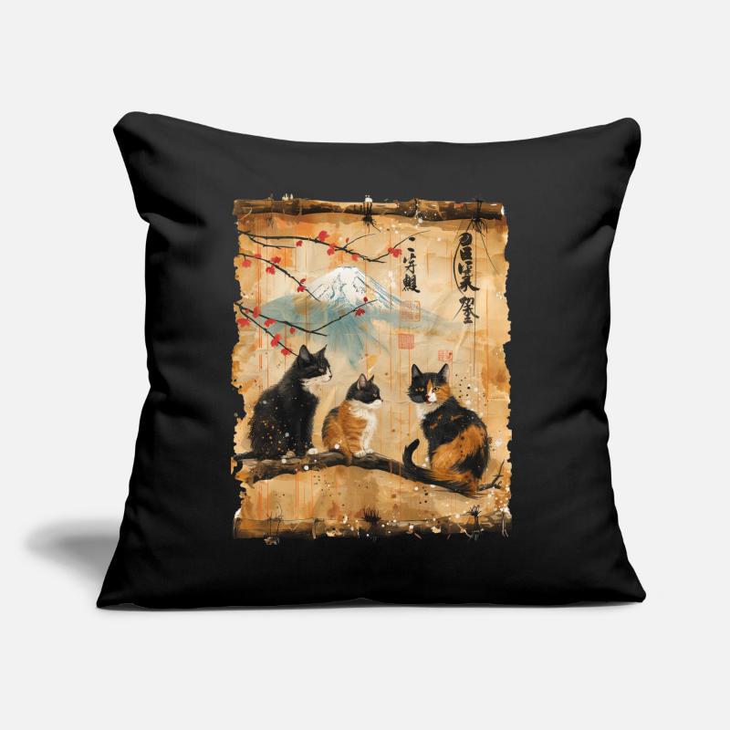 Mt. Fuji Kitten Papyrus Scroll Retro Sofa pillow with filling 45cm x 45cm