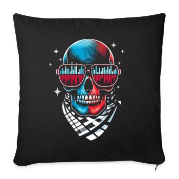 Crâne Avec Lunettes De Soleil House Musique Rave DJ - Coussin et housse de 45 x 45 cm - noir - Devant