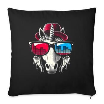 Licorne Avec Lunettes De Soleil House Musique Rave DJ - Coussin et housse de 45 x 45 cm - noir - Devant