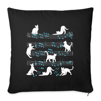 Cats playing with music note cat - Sofa pillow with filling 45cm x 45cm - black - Front