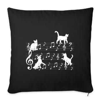 Cats playing with music note cat - Sofa pillow with filling 45cm x 45cm - black - Front