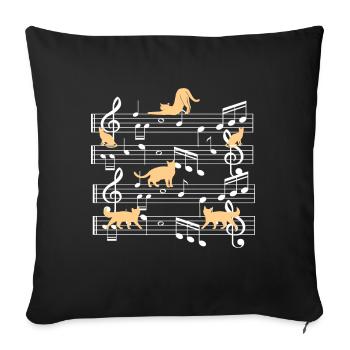 Cats playing with music note cat - Sofa pillow with filling 45cm x 45cm - black - Front