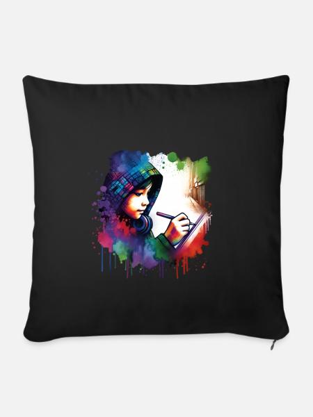 Mädchen, die gerne zeichnen - Sofakissen mit Füllung 45 x 45 cm - Schwarz