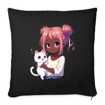 Anime African American Afro Anime Merch Stuff - Sofa pillow with filling 45cm x 45cm - black - Front