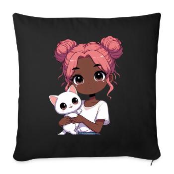 Anime African American Afro Anime Merch Stuff - Sofa pillow with filling 45cm x 45cm - black - Front
