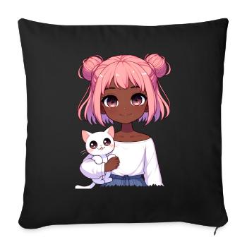 Anime African American Afro Anime Merch Stuff - Sofa pillow with filling 45cm x 45cm - black - Front