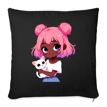 Anime African American Afro Anime Merch Stuff - Sofa pillow with filling 45cm x 45cm - black - Front