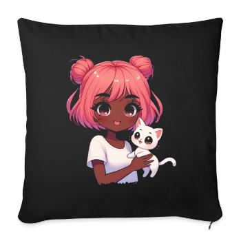 Anime African American Afro Anime Merch Stuff - Sofa pillow with filling 45cm x 45cm - black - Front