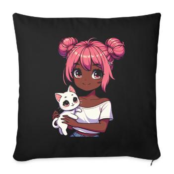 Anime African American Afro Anime Merch Stuff - Sofa pillow with filling 45cm x 45cm - black - Front