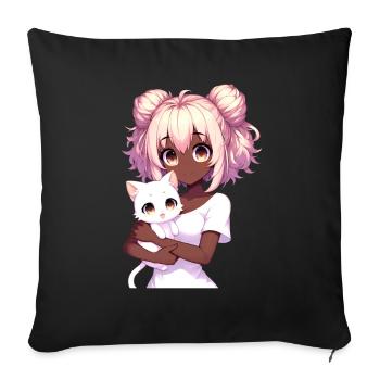 Anime African American Afro Anime Merch Stuff - Sofa pillow with filling 45cm x 45cm - black - Front