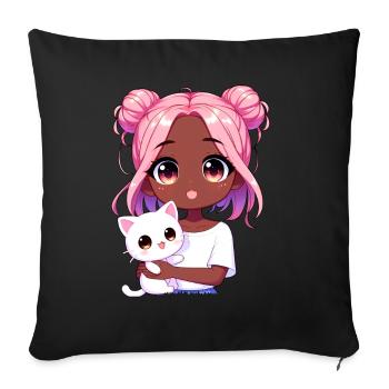 Anime African American Afro Anime Merch Stuff - Sofa pillow with filling 45cm x 45cm - black - Front