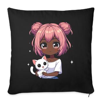 Anime African American Afro Anime Merch Stuff - Sofa pillow with filling 45cm x 45cm - black - Front