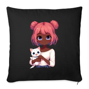 Anime African American Afro Anime Merch Stuff - Sofa pillow with filling 45cm x 45cm - black - Front