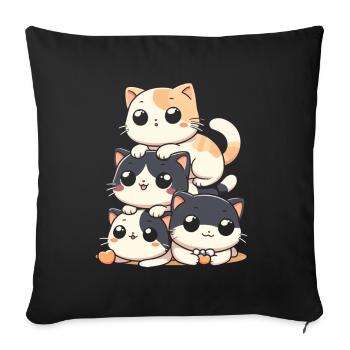 pile de chats chatons pile kawaii miaousson anime - Coussin et housse de 45 x 45 cm - noir - Devant