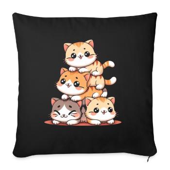 Pile de chats chatons pile Kawaii Meowtain anime - Coussin et housse de 45 x 45 cm - noir - Devant