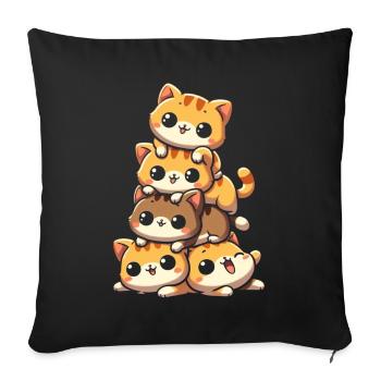 pile de chats chatons pile kawaii miaousson anime - Coussin et housse de 45 x 45 cm - noir - Devant