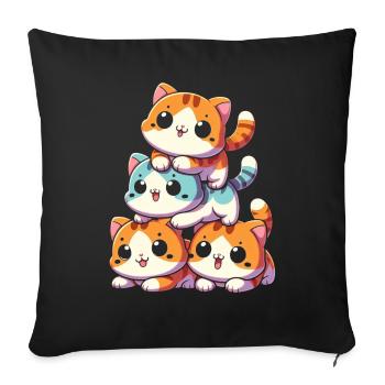 Pile de chats chatons pile Kawaii Meowtain anime - Coussin et housse de 45 x 45 cm - noir - Devant