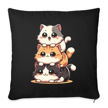 Pile de chats chatons pile Kawaii Meowtain anime - Coussin et housse de 45 x 45 cm - noir - Devant