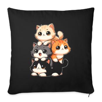 pile de chats chatons pile kawaii miaousson anime - Coussin et housse de 45 x 45 cm - noir - Devant