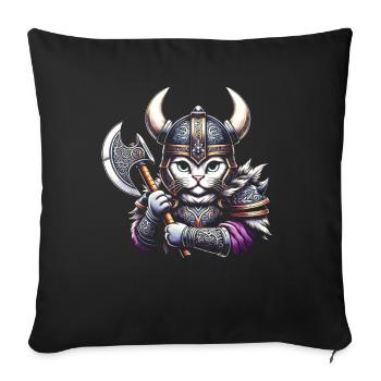 Casque de chat viking Nordic Cat Lover norvégien - Coussin et housse de 45 x 45 cm - noir - Devant