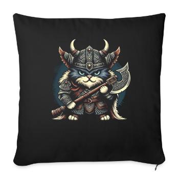Casque de chat viking Nordic Cat Lover norvégien - Coussin et housse de 45 x 45 cm - noir - Devant