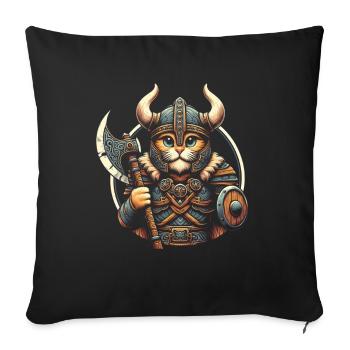Casque de chat viking Nordic Cat Lover norvégien - Coussin et housse de 45 x 45 cm - noir - Devant