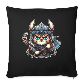 Casque de chat viking Nordic Cat Lover norvégien - Coussin et housse de 45 x 45 cm - noir - Devant