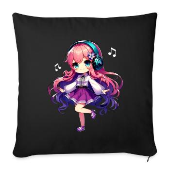 Kawaii Chibi Anime Girl Anime Merch Japanese - Sofa pillow with filling 45cm x 45cm - black - Front