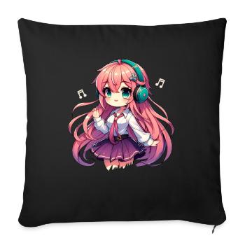 Kawaii Chibi Anime Girl Anime Merch Japanese - Sofa pillow with filling 45cm x 45cm - black - Front