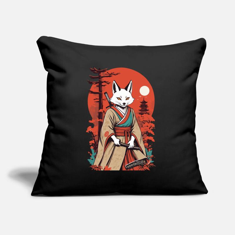 Conception de masque Kitsune japonais Samurai Fox Coussin et housse de 45 x 45 cm
