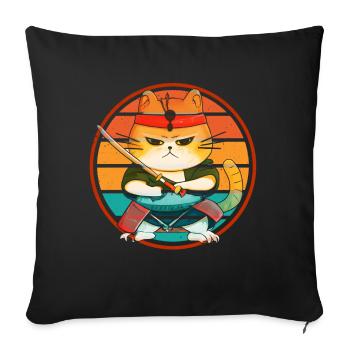 Japanese Samurai Cat Warrior Retro Ninja - Sofa pillow with filling 45cm x 45cm - black - Front