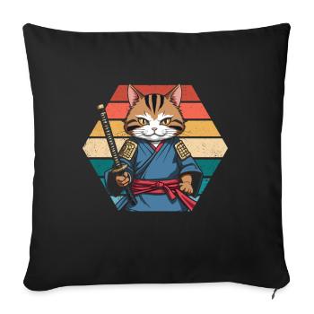Japonais Samouraï Cat Warrior Retro Ninja - Coussin et housse de 45 x 45 cm - noir - Devant