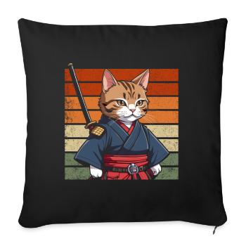 Japonais Samouraï Cat Warrior Retro Ninja - Coussin et housse de 45 x 45 cm - noir - Devant