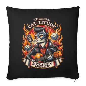 Rockabilly Cat-titude Retro Vintage Musik - Sofakissen mit Füllung 45 x 45 cm - Schwarz - Vorne