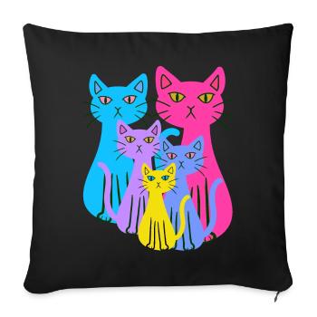 Chat Chats Chaton Famille Enfants Bébé Années 80 - Coussin et housse de 45 x 45 cm - noir - Devant