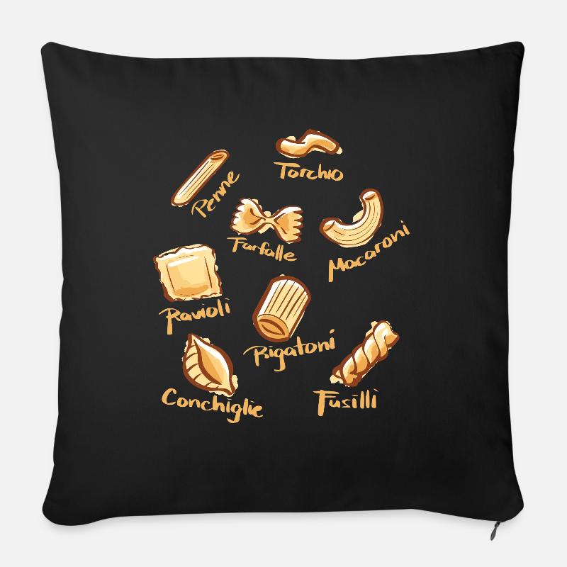 Types de pâtes Spaghetti Noodle Italie - Coussin et housse de 45 x 45 cm - noir